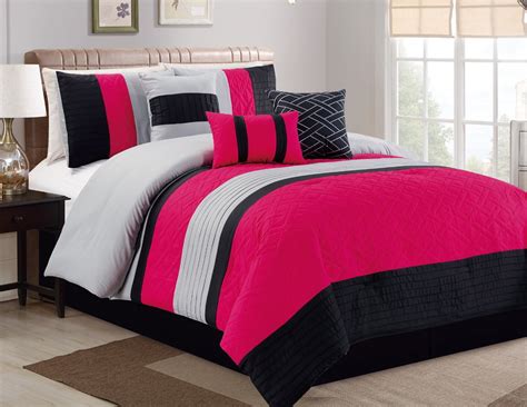 Empire Home 7 Piece Hot Pink And Black Elegant Spring Embossed Comforter