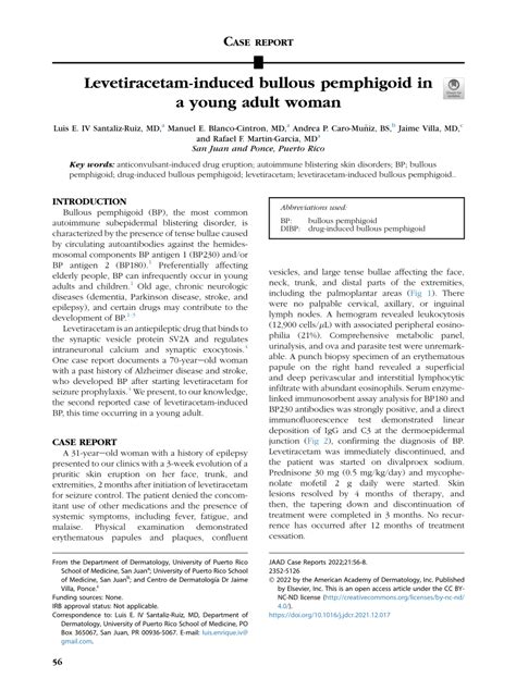 Pdf Levetiracetam Induced Bullous Pemphigoid In A Young Adult Female