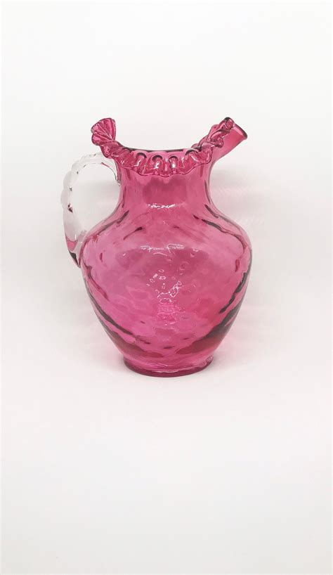 Vintage Pink Glass Pitcher Etsy Pink Glass Pitcher Cranberry Glass