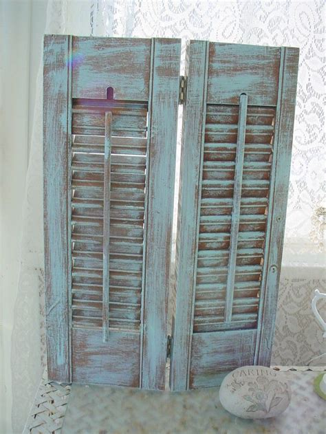 Vintage Shutters Distressed Hand Painted Turquoise Aqua Cottage