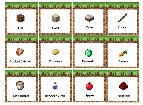 Free Printable Food Cards For Minecraft
