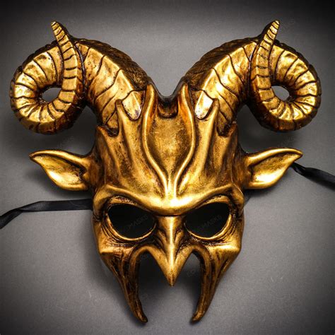 Animal Krampus Ram Horns Demon Devil Mask Costume Gold