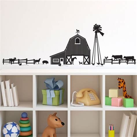 Farm Animals And Barn Scene Sihlouette Vinyl Wall Art Decal For Homes