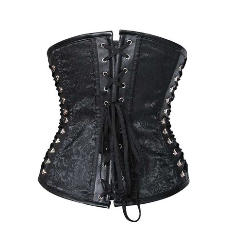 women s plus size steampunk corset vintage pu leather underbust corset sexy black jacquard