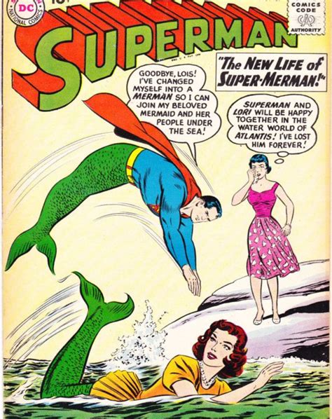 The Cover To Superman Comics Featuring A Mermaid And A Man In A Red Dress