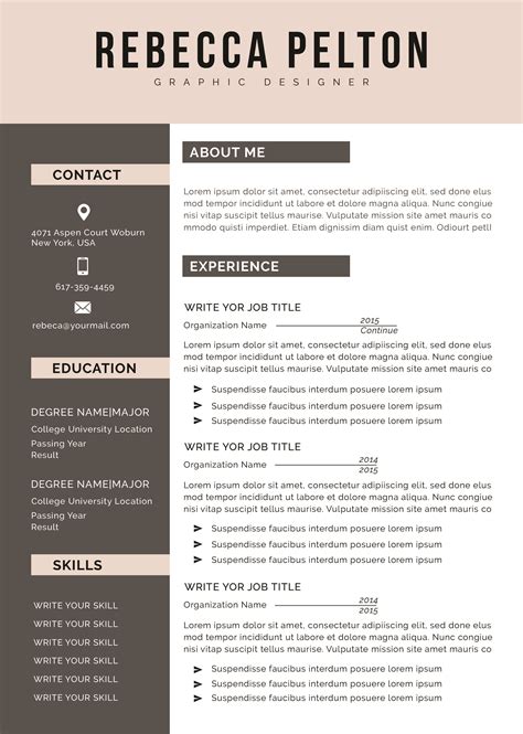 ► 12 free one page resume templates download. Professional Resume Template | Modern CV Template for Word ...