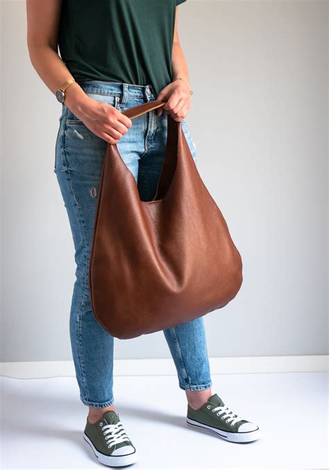 LEATHER HOBO Bag BROWN Oversize Shoulder Bag Everyday Etsy Sac Hobo