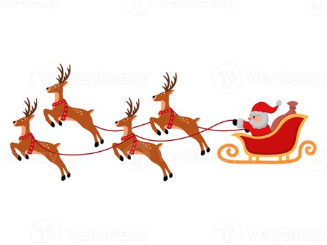 Christmas With Santa Claus And Reindeer Flying 12509220 Png