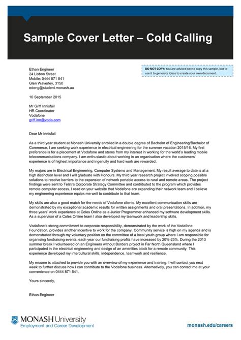 A cold cover letter is a professional email you might send to the supervisor or hiring manager of a company you want to work for. Cover Letter Sample - Architecture - Cold Calling Sample ...