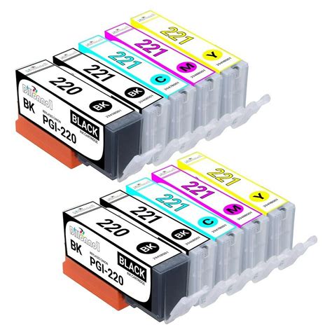 Install the printer ink cartridges. 10 Pack PGI-220 CLI-221 Ink Cartridges for Canon PIXMA ...