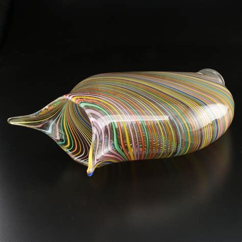 David Patchen Multicolored Foglio Handblown Art Glass Vase Ebth