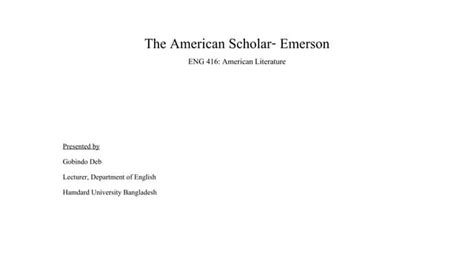 The American Scholar Emerson Ppt