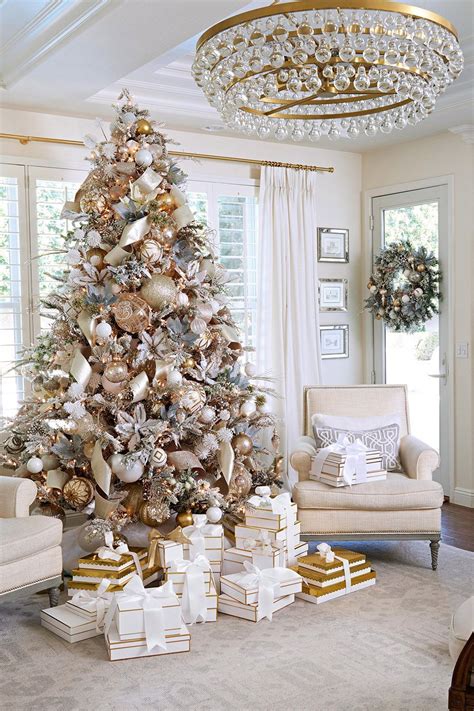 A Soft Flocked Christmas Tree Anchors This Luxe Holiday Living Room