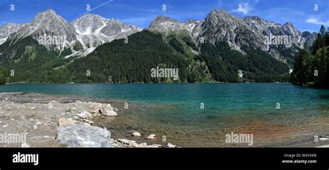 Panoramic View Of The Antholzer See Italian Lago Di Anterselva A