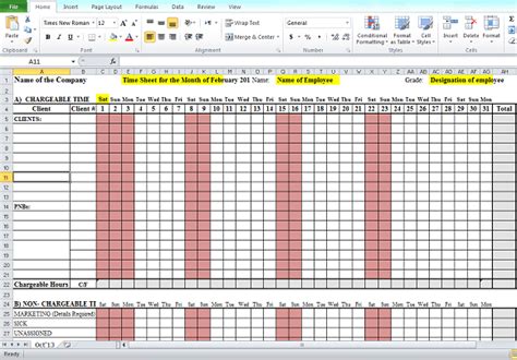 Timesheet Format In Excel Free Download