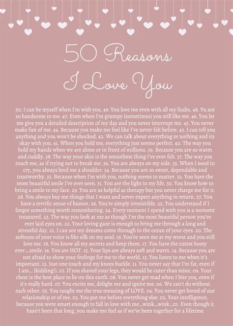 50 Reasons Why I Love You Print Customized Printable Poster