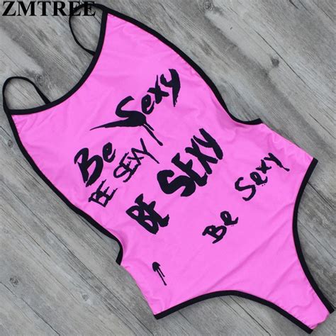 Zmtree 2017 Pink Black Newest Sexy Letter Print Swimwear Padded Swimsuit Bodysuit Swimwear
