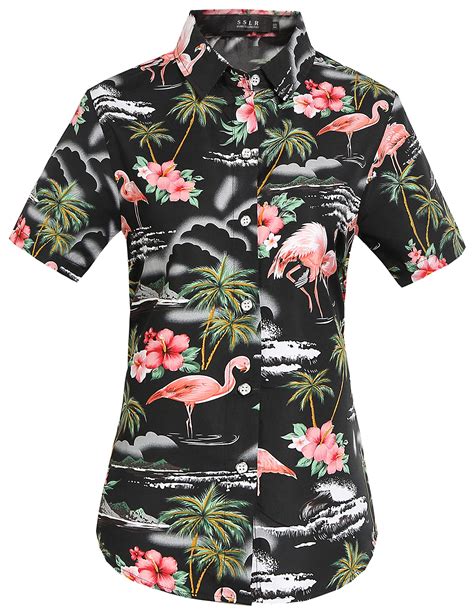 SSLR Women S Flamingos Floral Casual Short Sleeve Hawaiian Shirt Buy Online In United Arab