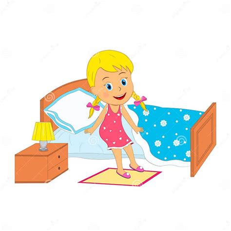 Little Cartoon Girl Waking Up Stock Vector Illustration Of Cute Home