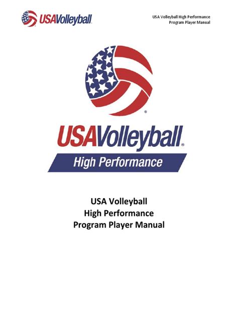 2016 Usa Volleyball High Performance Player Manual Pdf Volleyball Sports