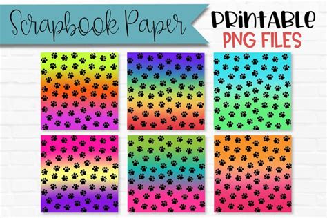 Bright Colors Paw Print Scrapbook Paper Dog Digital Paper