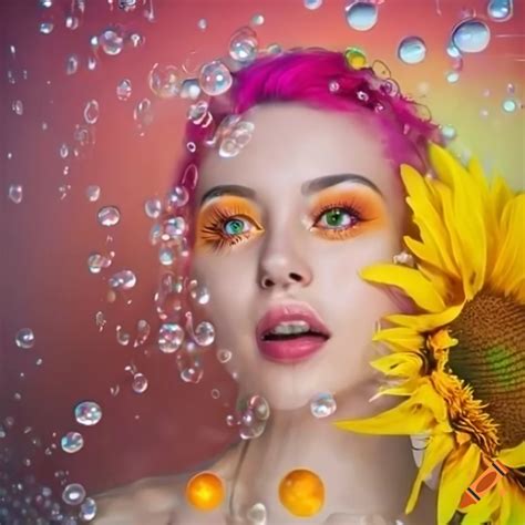 Pink Haired Woman Surrounded By Colorful Bubbles Underwater On Craiyon