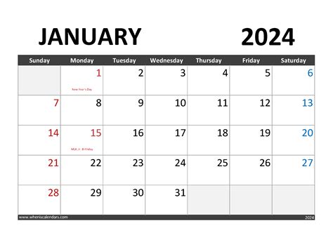 Printablejanuary 2024 Calendar Monthly Calendar