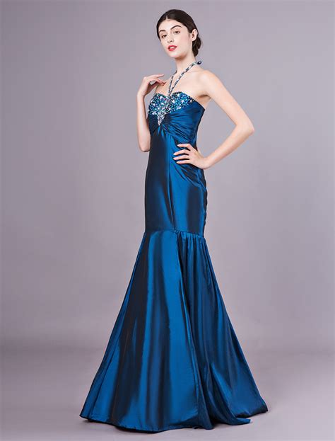 Amazing Mermaid Blue Satin Floor Length Prom Dress Milanoo Com