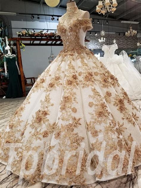 Haute Couture Wedding Dress Gold Princess Prom Dress