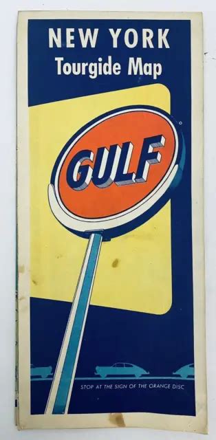Vintage Gulf Oil Road Map Of New York Map 18 X 3575 Info Map 1940s
