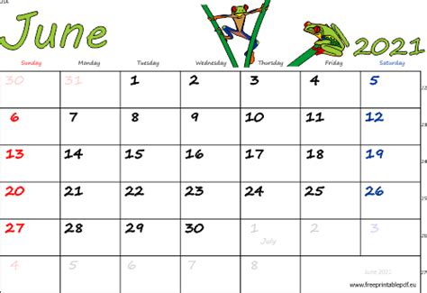 June 2021 Usa Calendar Free Printable Pdf