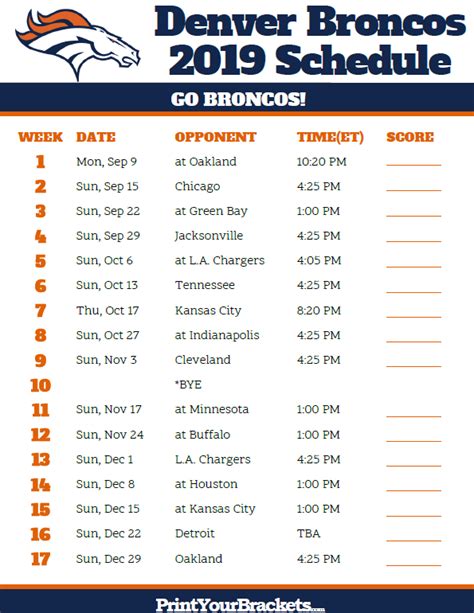 By pete fiutak january 15, 2019 1:09 am. Printable Denver Broncos Schedule - 2019 Season | Denver ...