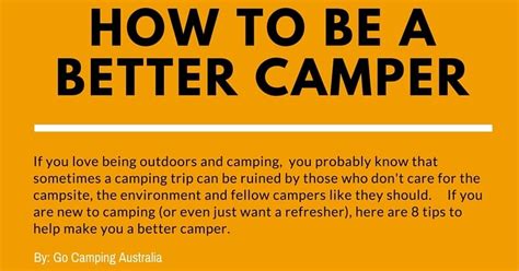 8 Tips To Being A Better Camper Infographic Go Camping Australia Blog