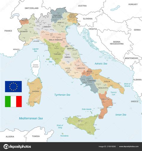 Vector Mapa Itália Com Fronteiras Administrativas Cidade Região Nomes