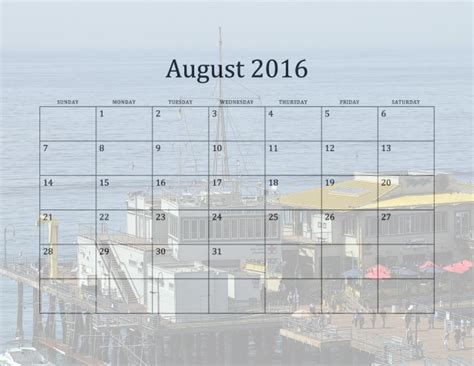 August 2016 Beach Calendar Free Stock Photo Public Domain Pictures