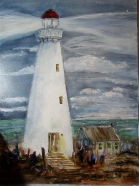 Lighthouse Watercolor Seascape Painting With Navy Blue 18x24 Etsy In