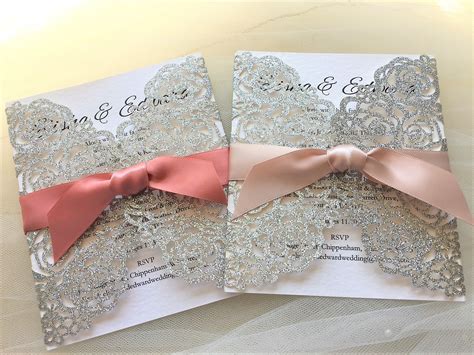 Silver Rose Laser Cut Glitter Wedding Invitations £250 Affordable