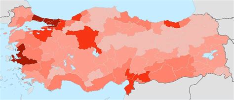 Turkey Population Density By Province 2014 From Under 40 To Over 320