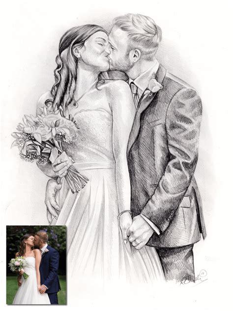 Wedding Couple Drawing Commission Hand Drawn Portraits
