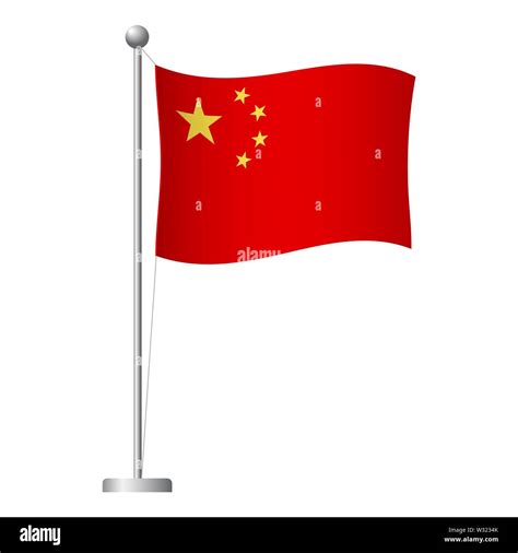 China Flag On Pole Metal Flagpole National Flag Of China Illustration