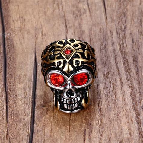 Mens Red Eyes Skull Ring Black Skull Ring Skull Ring Skull Lovers