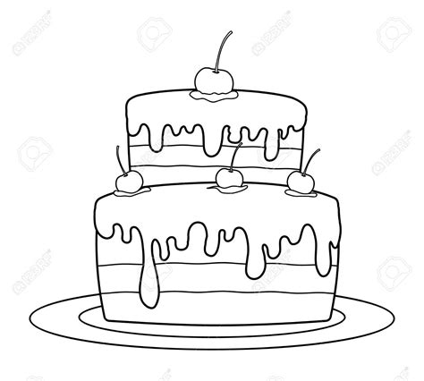 Outlined Birthday Cake For Coloring Book Vector Royalty Free Cliparts
