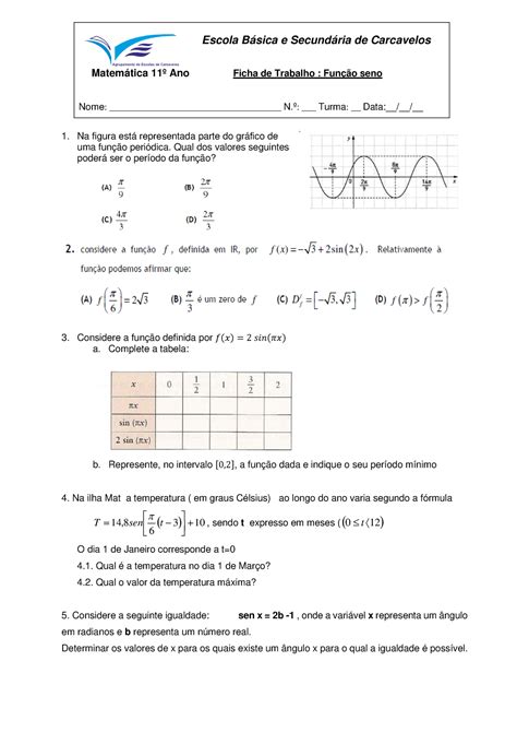 Ficha Fun O Seno Escola B Sica E Secund Ria De Carcavelos