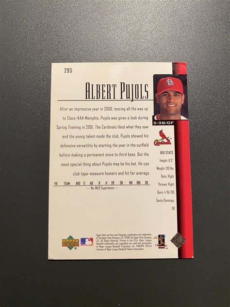 2001 Upper Deck Star Rookie 295 Albert Pujols Rc Ebay