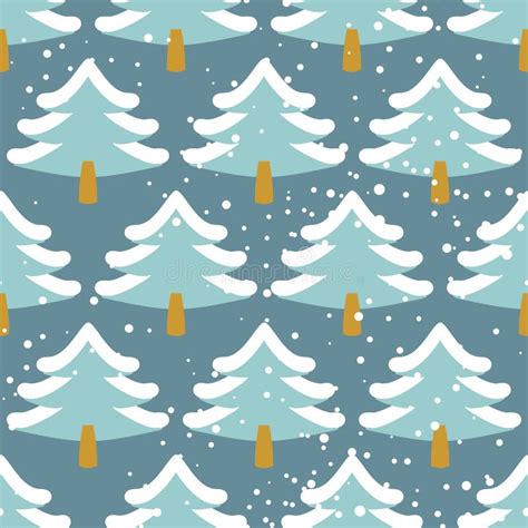 Winter Forest Seamless Pattern Christmas Tree In Snow Texture Stock