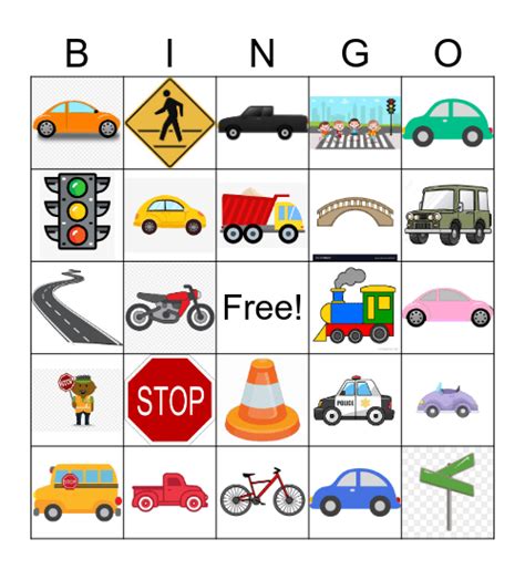 Cartoon Car Bingo Card