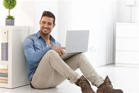 Happy Man With Laptop Stock Photo Image Of Goodlooking 40069630