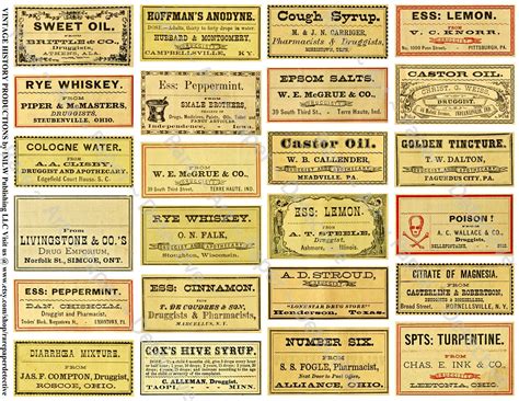 Pharmacy Art Paper Labels Printed Sheet Vintage Apothecary Pill