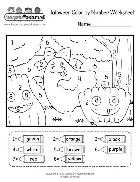 Free Printable Halloween Color By Number Worksheet