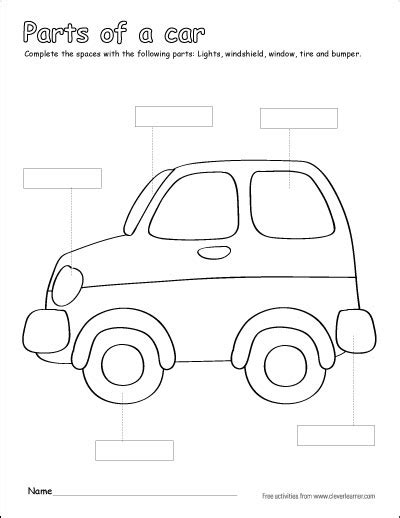 Label And Color The Parts Of A Car